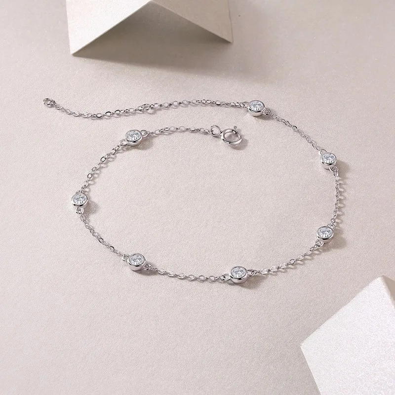 S925 Silver 3mm Moissanite Bubble Chain Bracelet Women Girls 18k Gold Plated D Color Diamond Link Bracelets Bangle Pass Tester
