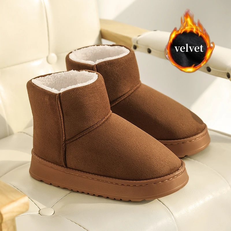 

Классические коричневые мужские зимние ботинки, бархатные теплые зимние ботинки, мужские удобные плюшевые замшевые ботинки без шнуровки, женские ботильоны