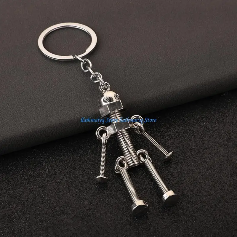 573B Vintage Mechanical Screw Robot Keychain Creative Movable Joint Car Holder