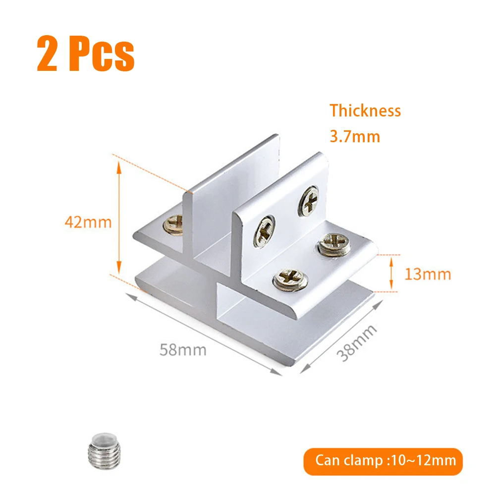 2PCS  Glass Clamps For Handrails Shelves Holder Corner Bracket Clamp Aluminum  10-12mm Glass Clips 4 Sizes Fixed Fitting