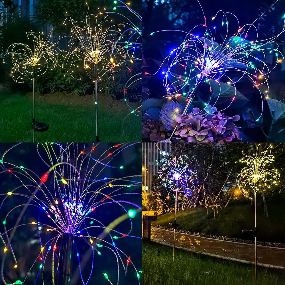 LEDs Outdoor Solar Lawn Lights Fireworks Patio String Lamps Solar For Camping Christmas Party Garden Patio Terrace Decoration