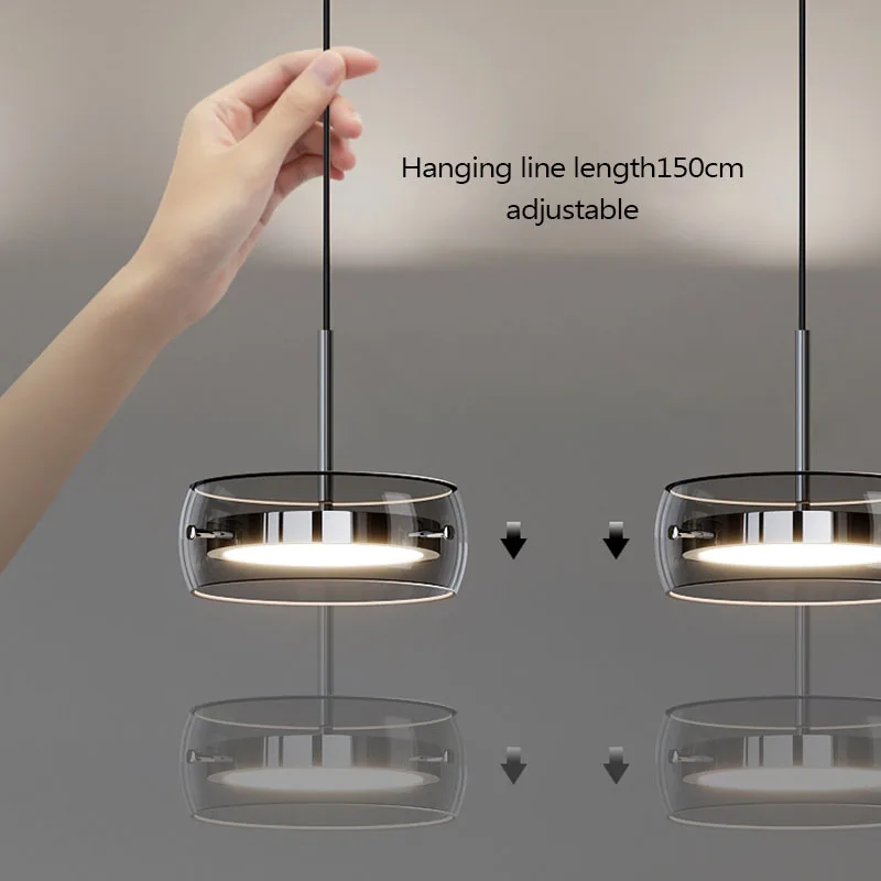 LED Glass Dining Table Lights Tricolor Light Pendant Lamp With Remote Control Chandelier Living Room Bedroom Decorative Lighting