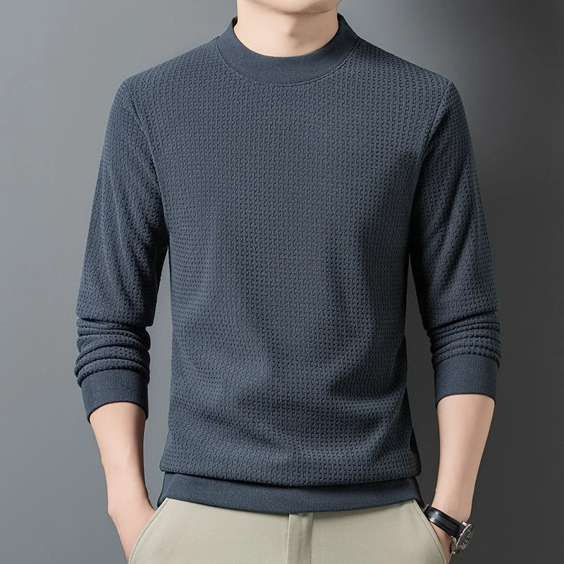 Herren-Sweatshirt mit Rundhalsausschnitt, Waffelstruktur, langen Ärmeln, einfarbig, lockerer Schnitt, lässig, für den täglichen Gebrauch, ein Basic-Oberteil für Herbst und Winter. – Detail 18