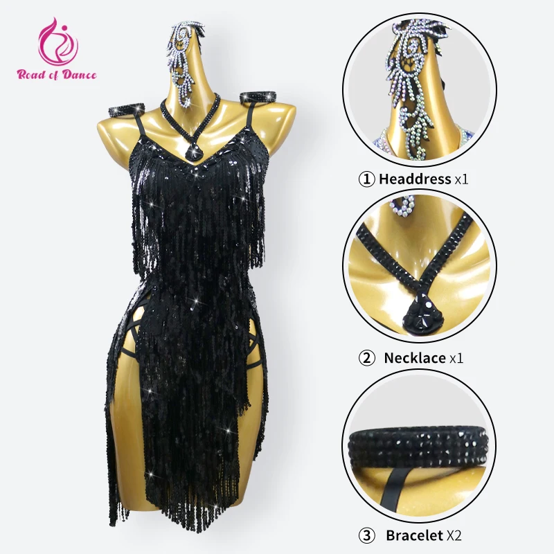 Latin Dance Suit Clothes For Girls 2025 Party Prom Skirt Parties Dress Elegant Women's Fringe Midi Outfit Practice Sport Costume image 2