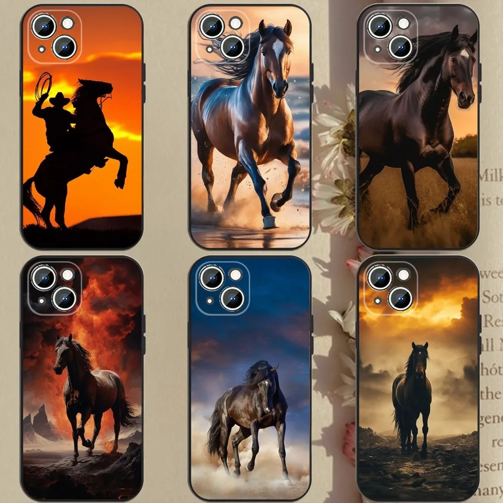 The horse Phone Case Phone Case For Apple iPhone 15,14,13,12,11,XS,XR,X,8,7,Pro,Max,Plus,mini Silicone Black Cover