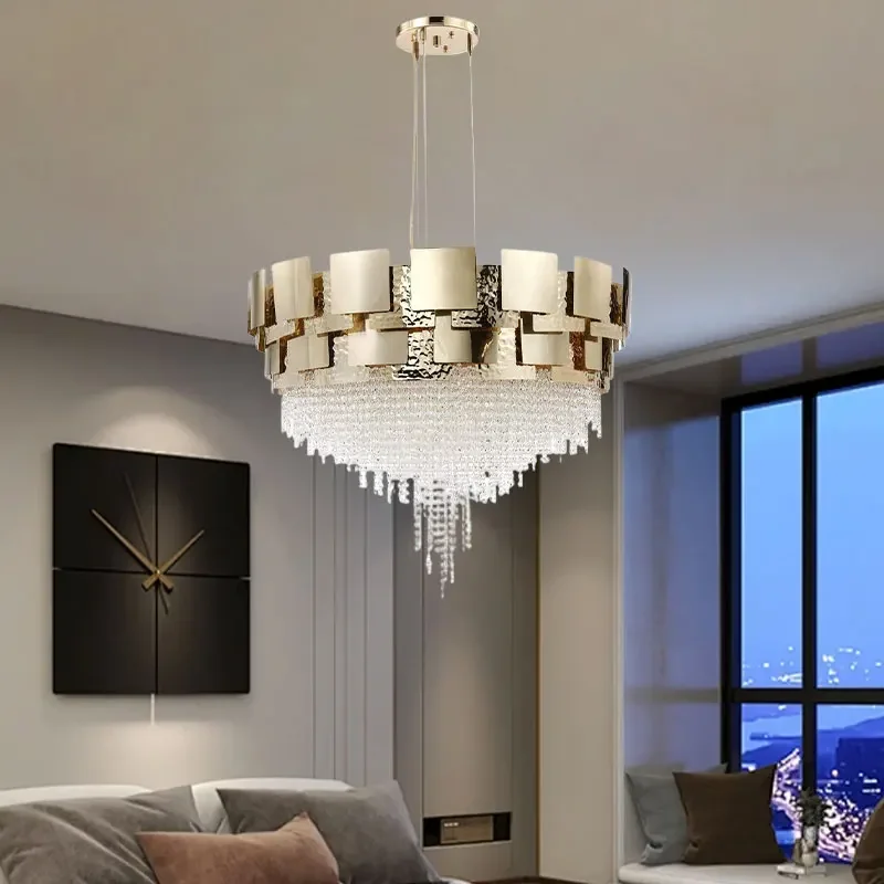 

Italian Modern Crystal Chandeliers Luxury Gold Metal LED Pendant Lights Dining Living Room Hotel Hall Restaurant Hanging Lamps