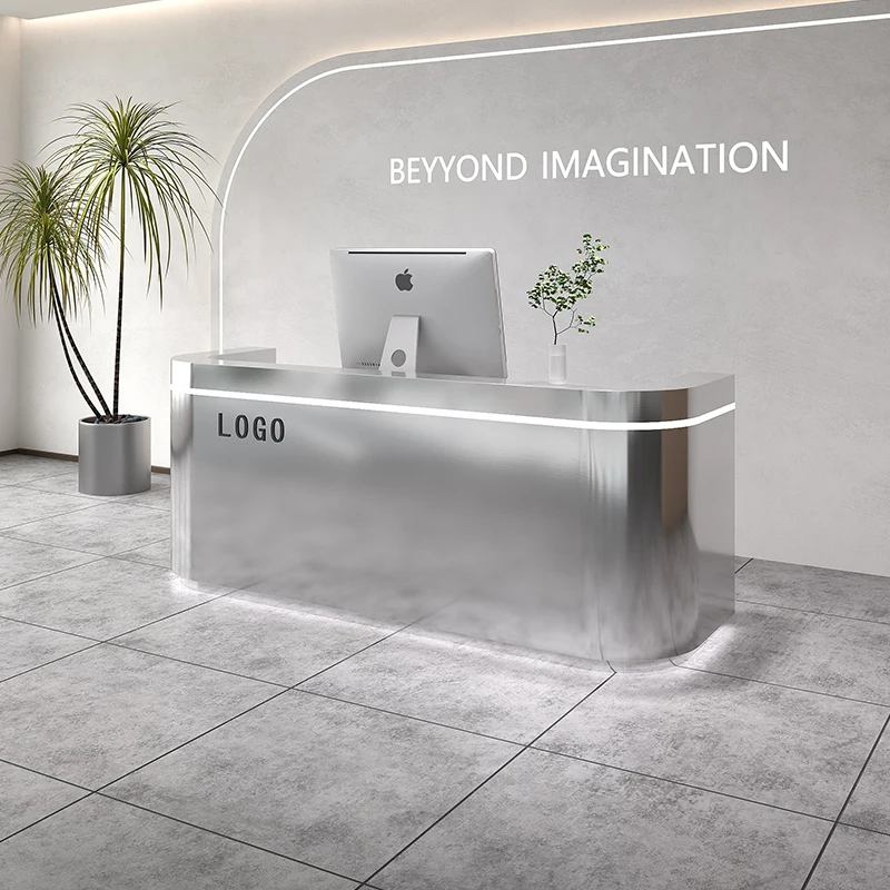 &c Modern Stainless Steel Reception Desk Simple Bar Counter for Small Clothing Store Cash Register Dance Room Desk