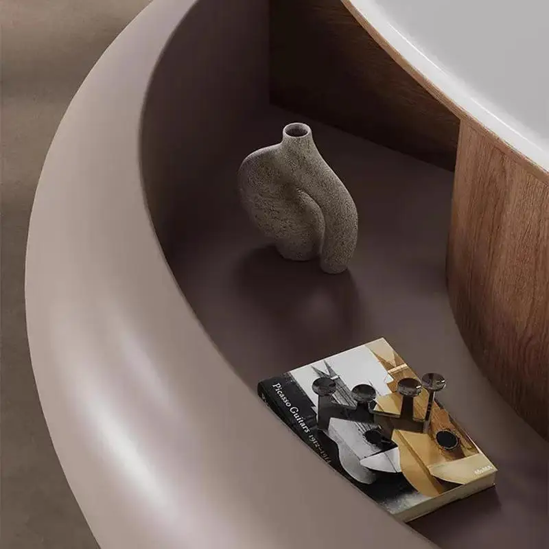 Stone small apartment round coffee table combination cream wind simple multi-functional extension