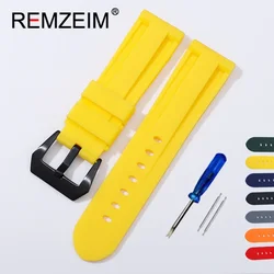 High Quality Silicone Watch Band Yellow Green Black Rubber Watch Strap 22mm 24mm 26mm Watch Strap Replacement Watchbands