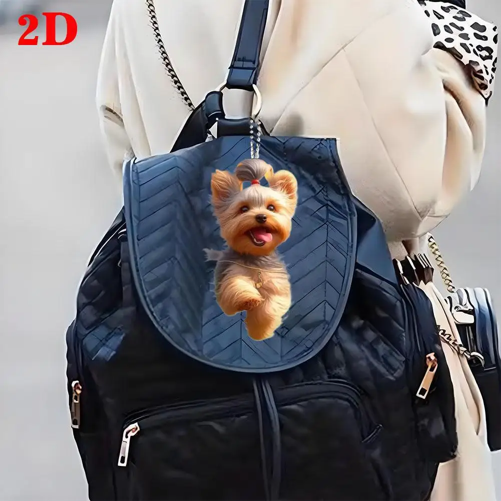 Cute Acrylic Happy Running Dog Flat Car Rearview Mirror Decoration Bag Keychain Pendant 2DColorful Fun Accessories Funny