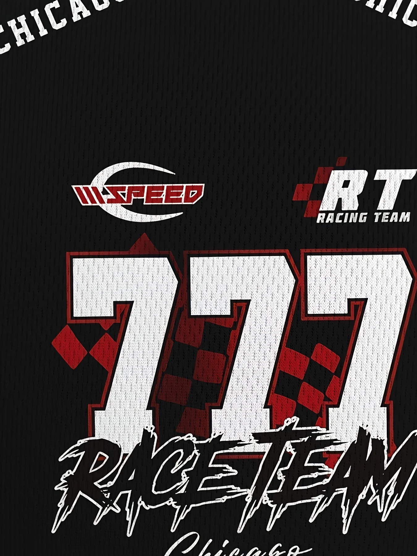 تي شيرت Chicago Track Passion للرجال - "فريق سباق بطول 19.74 متر باللون الأسود مع طاقم بأكمام قصيرة مزين باللونين الأحمر والأبيض #3