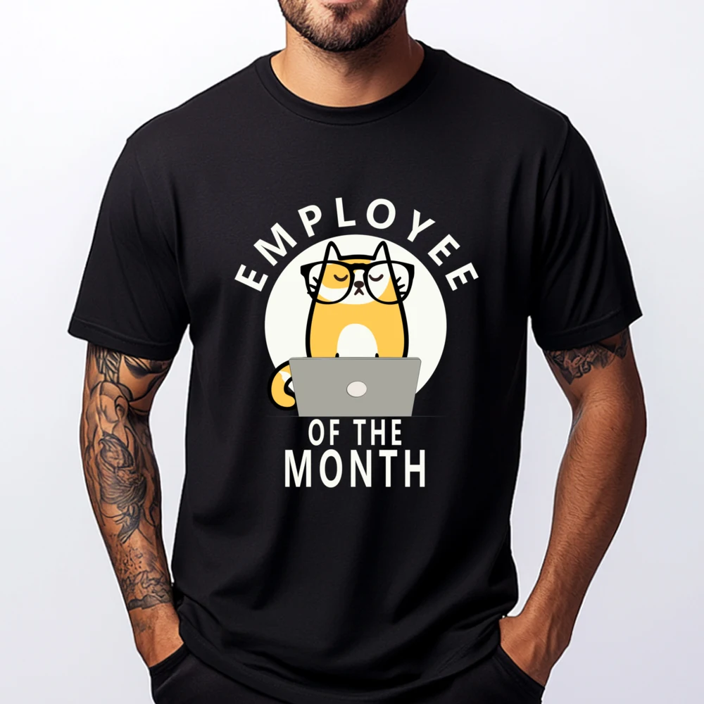 

Funny Employee Of The Month Work From Home Cat Computer Designer Clothes Men Youth Limited Time Special White T Shirt
