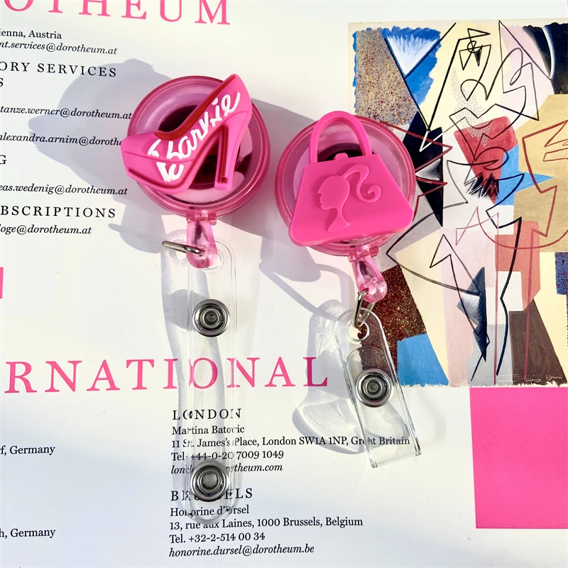 Cartoon Fashion Barbie Pink For ID Card Holder Scalable Toggle Clip Employee Card Nurse Chest Card Student Bus Card Holder