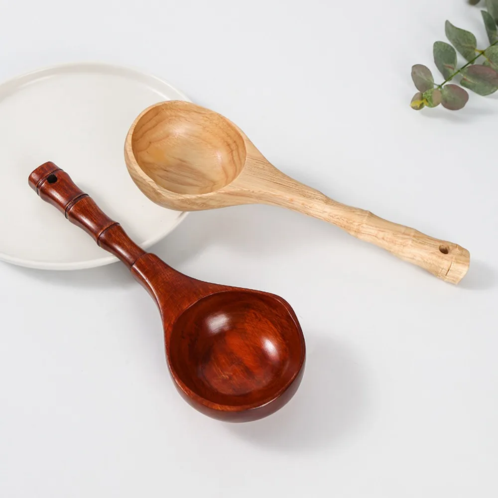 Wooden Bamboo Long Handle Sauna/Bath Varnish With Bamboo Joint Soup Spoon For Porridge Rice Spoon Water Spoon