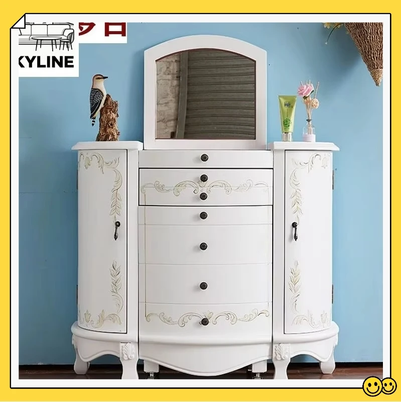 Flip-Top American Lacquered Dressing Table, Compact Jewelry Organizer Desk for Narrow Bedrooms