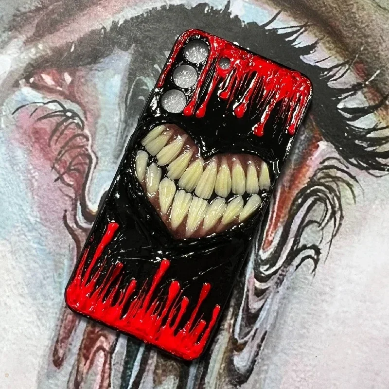 4156 Original 3D Handmade Mobile Phone Case Bloody Cthulhu Style Real Teeth Mobile Phone Case Horror Gothic Punk Art Custom Gift