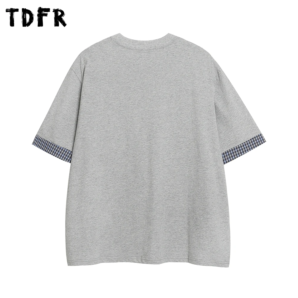 Cartoon Patch Embroidery Short Sleeve Shirts Mens Patchwork Summer Retro Casual Loose Crew Neck Half-Sleeve Cotton Tee Man