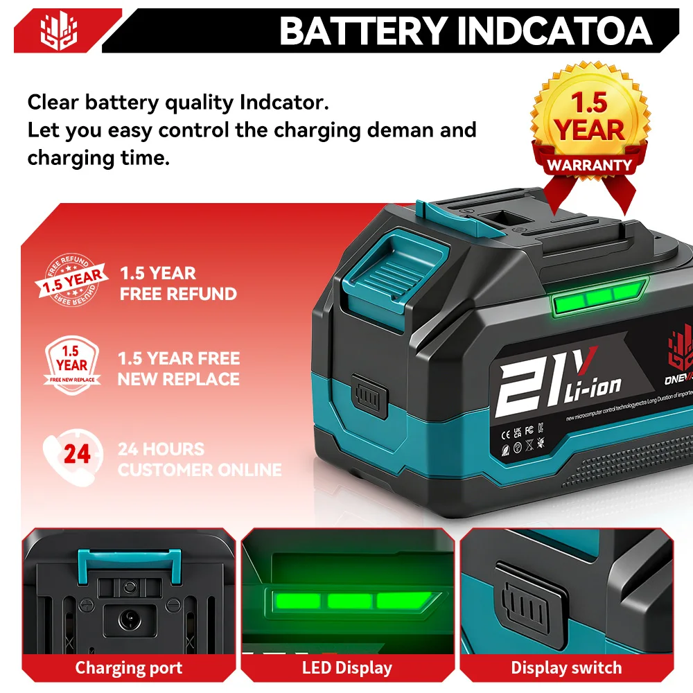 ONEVAN 22500mAh 15000mAh Lithium-Ionen-Akku, passend für Schraubenschlüssel, Schraubendreher, wiederaufladbarer Akku für Makita 18V Akku-Werkzeug – Detail 8