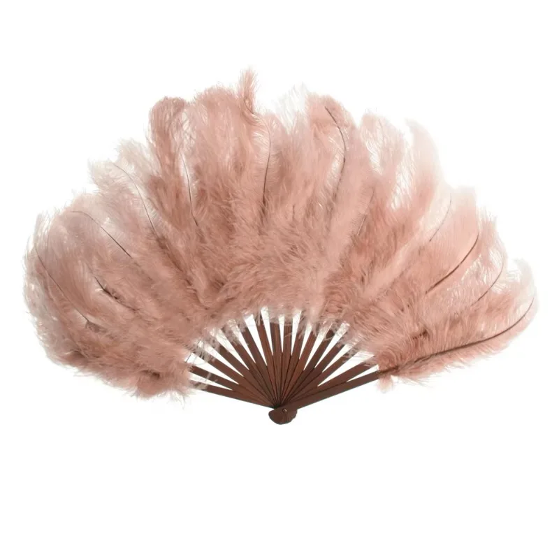 Black Large Ostrich Feather Folding Held Hand Fan for Women Costume Show Tea Party Accessory Holiday Dance Bridal Wedding Decor