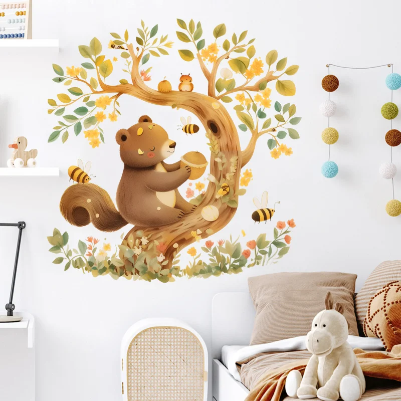 

Cute Super Big Squirrel Pine Tree Bee Flower Stickers Decoration Home Decals Self-Adhesive Removable