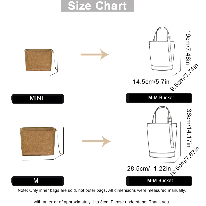 EverToner Tailored Microfiber Paper Liner Multi-Pocket for M-M Bucket Bag Stylish Makeup Organizer Keeps Essentials Tidy