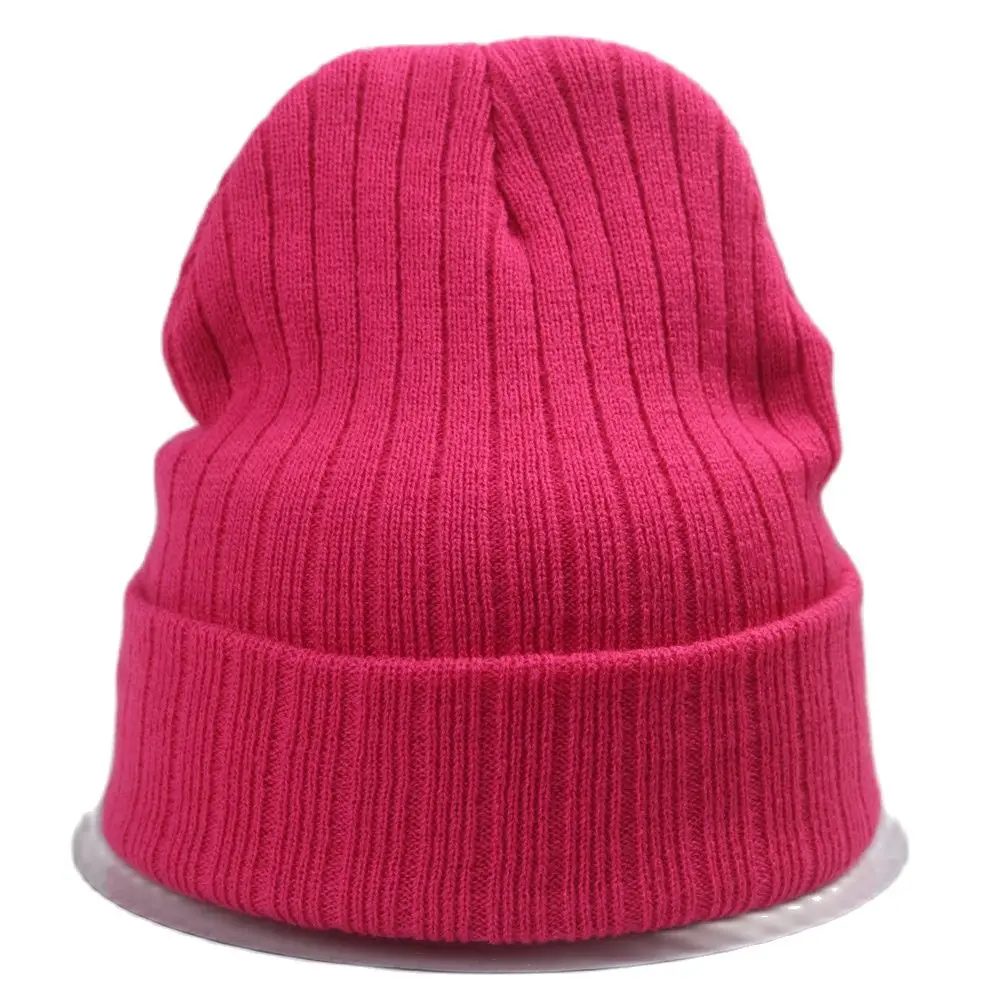 Snug Fit Ladies Knit Hats Winter Beanies Plain Neon Yellow Men\'s Skullies Stretch Soft Acrylic Pink Lt.purple