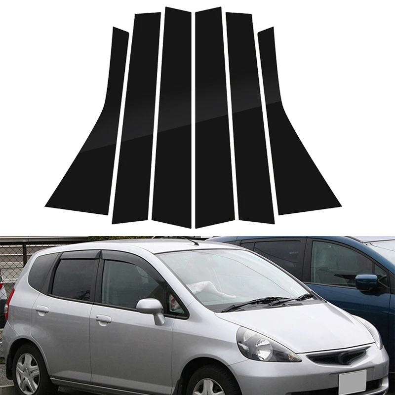 6Pcs Gloss Black Pillar Post Trim Fit For Honda Fit/Jazz 5 Door Hatchback 2004 2005 2006 2007 Door Sticker Window Cover Set