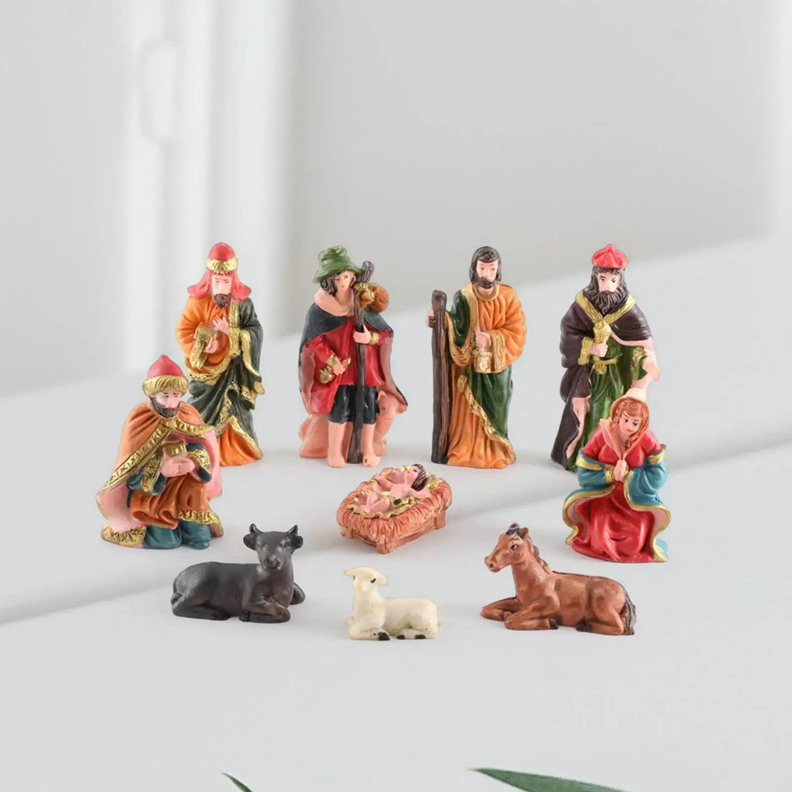 Resin Christmas Jesus Manger Nativity Scene Figures Set Xmas Crib Ornament Holy Family Crafts Statue Decor for Holiday