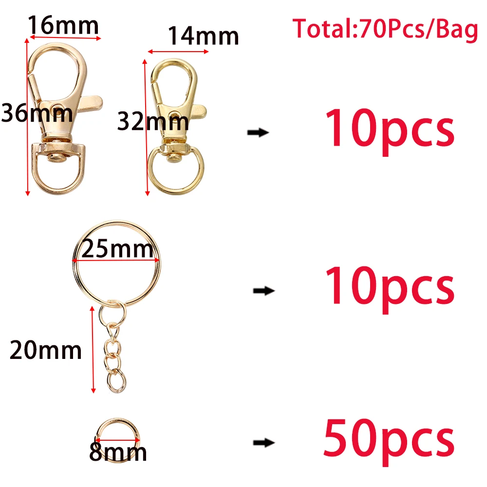 70Pcs/Lot Swivel Snap Hook Key Rings with Chain Jump Rings Connectors for DIY Keychain Lanyard Jewelry Making Accessories Kits