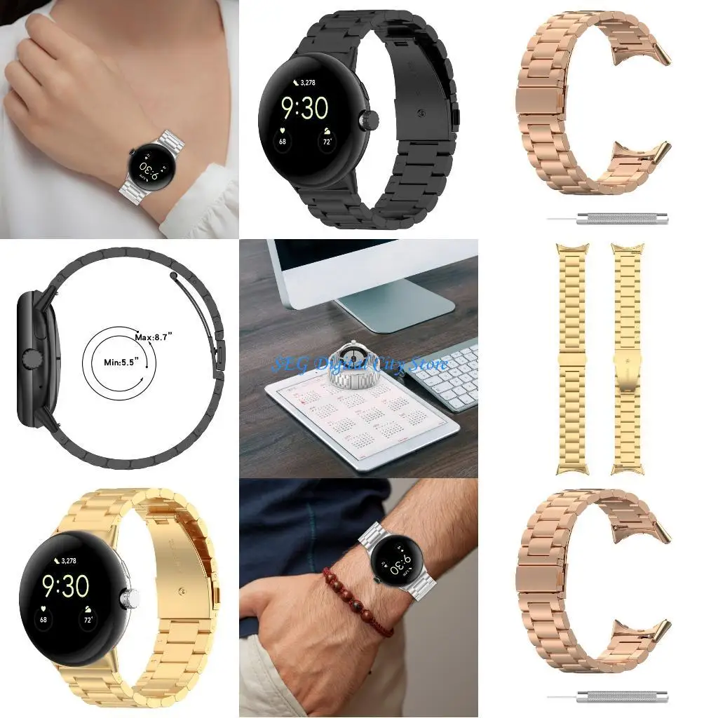 

U75B Adjustable Comfortable Three Bead Metal Replacement Band For 41mm 45mm Watches