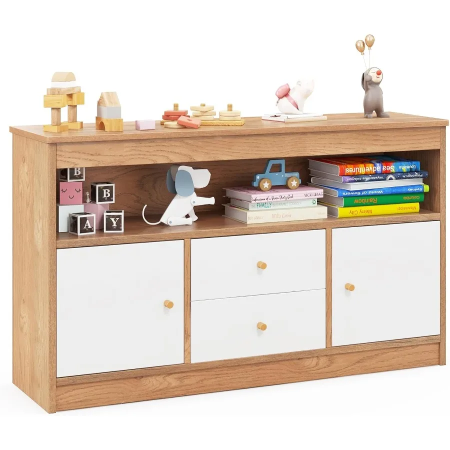 Wooden Floor Storage Cabinet with Open Shelf 2 Drawers and 2 1 Ideal Display Bookshelf Solution for