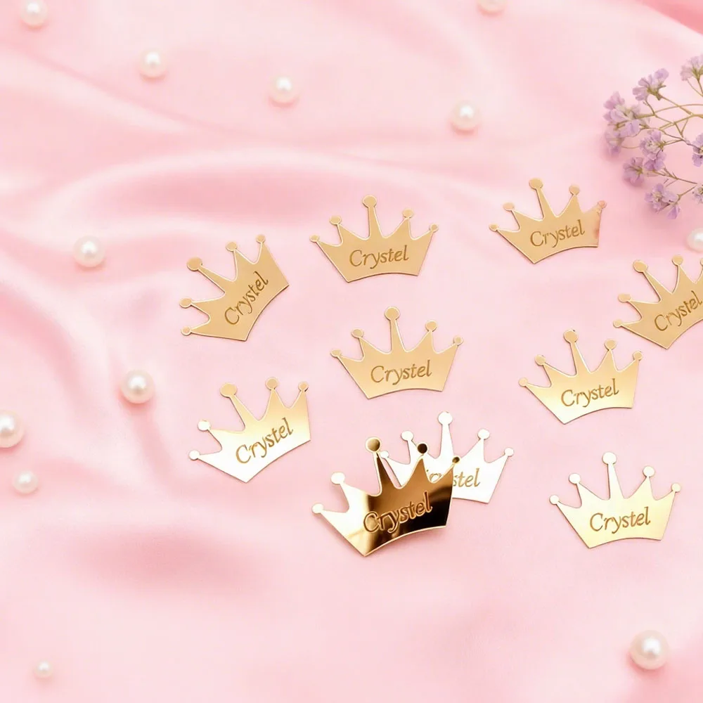 10pcs Personalized Crown Wedding Decorations-Custom Name in Elegant Script,Golden or Metallic-like Finish,Party Favors,Birthday