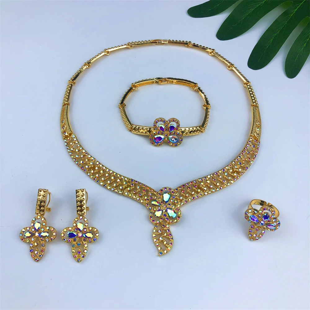 

TITI Women Necklaces Earrings Ring Bracelet 4Pcs Jewelry Set Classic Design Dubai Nigeria Jewelry 18K Gold Plated Trending