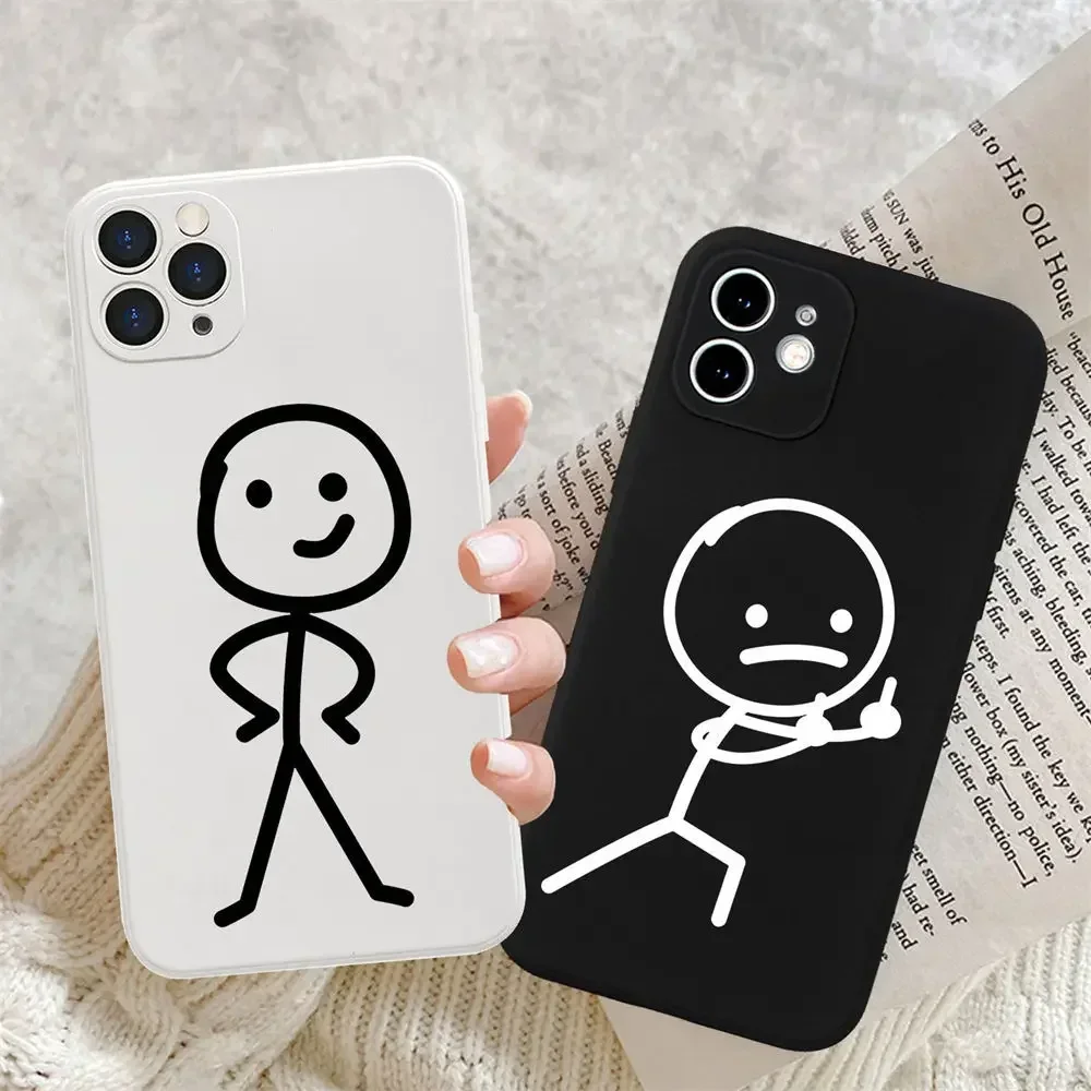 

Funny Line Stickman Couple Phone Case For iPhone 16 15 13 12 11 14 Pro Max Mini SE 7 8 Plus 16E Shockproof Soft Silicone Cover