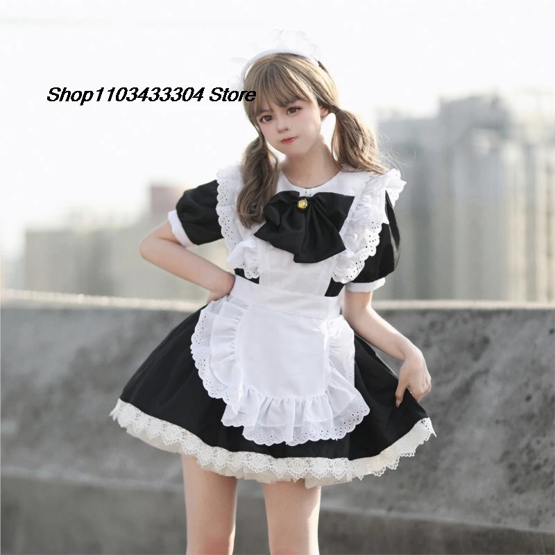 New Anime Lolita Maid Uniform Women Plus Size Halloween Party Dress Student Black White Gothic Lolita Cat Girl Role Play Outfit