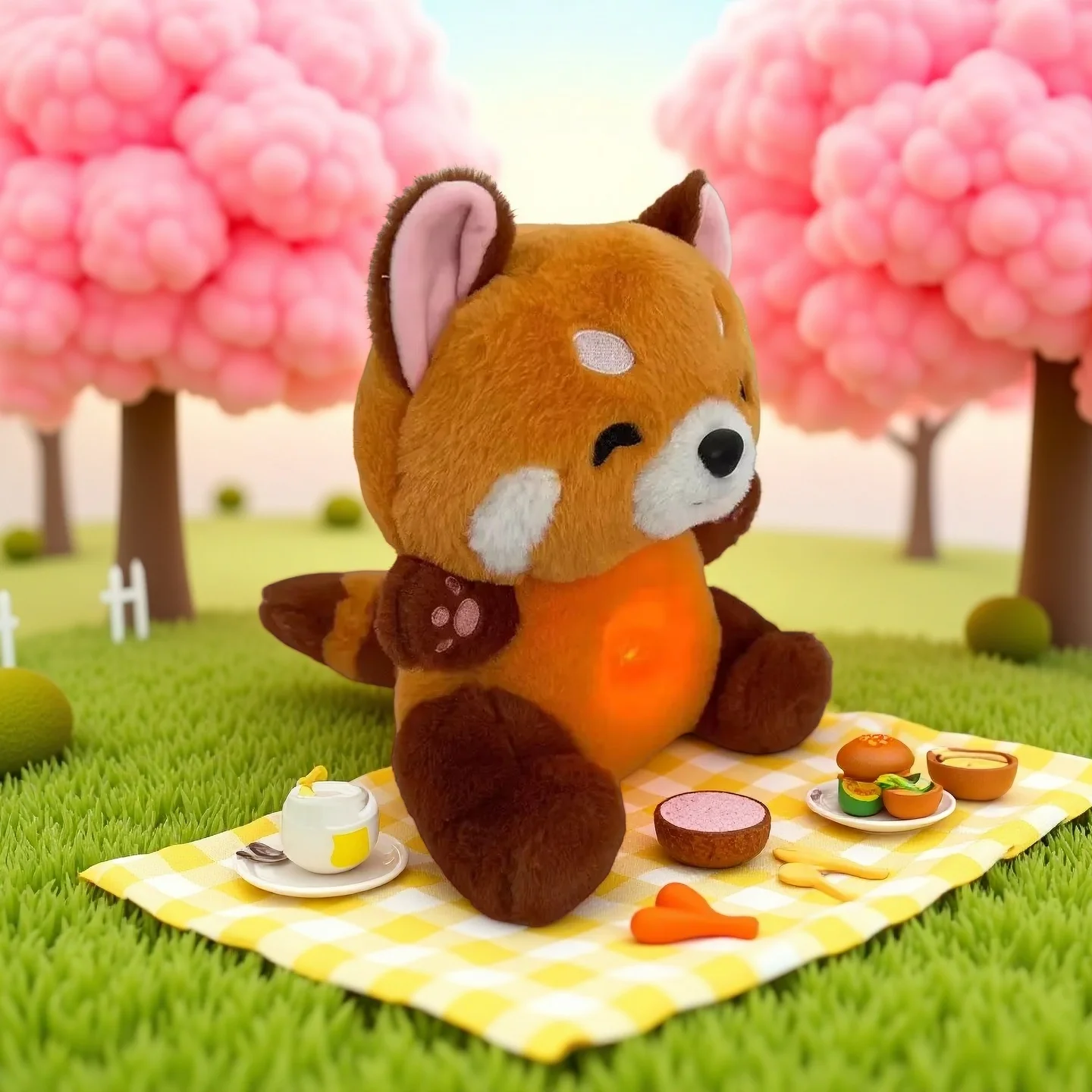 Red Panda Plush Toy Stuffed Animal 2024 New for Anxiety Relief with Music Lights And Rhythmic Breathing in Four Modes for Adults