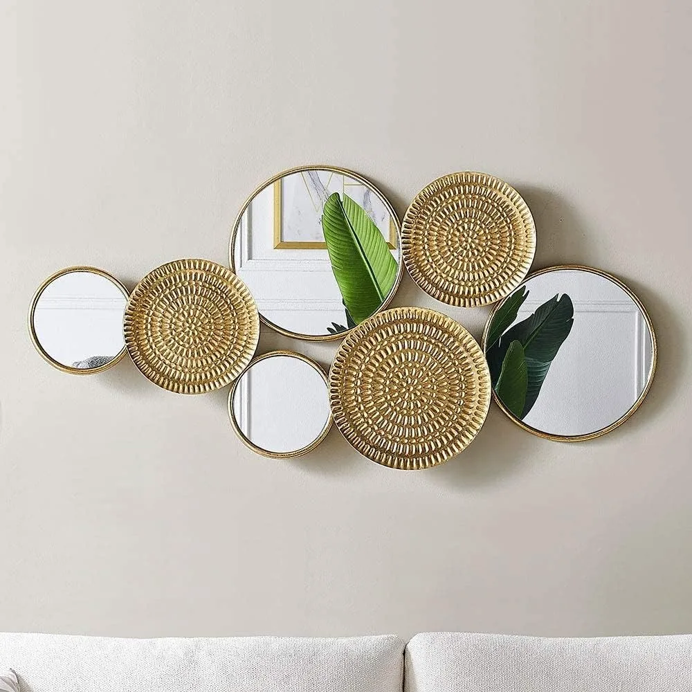 

Home Decor Metal Wall Decor with Multi Circle Plates Mirror, Large Modern Wall Art Sculpture Decor for Living Room, Office