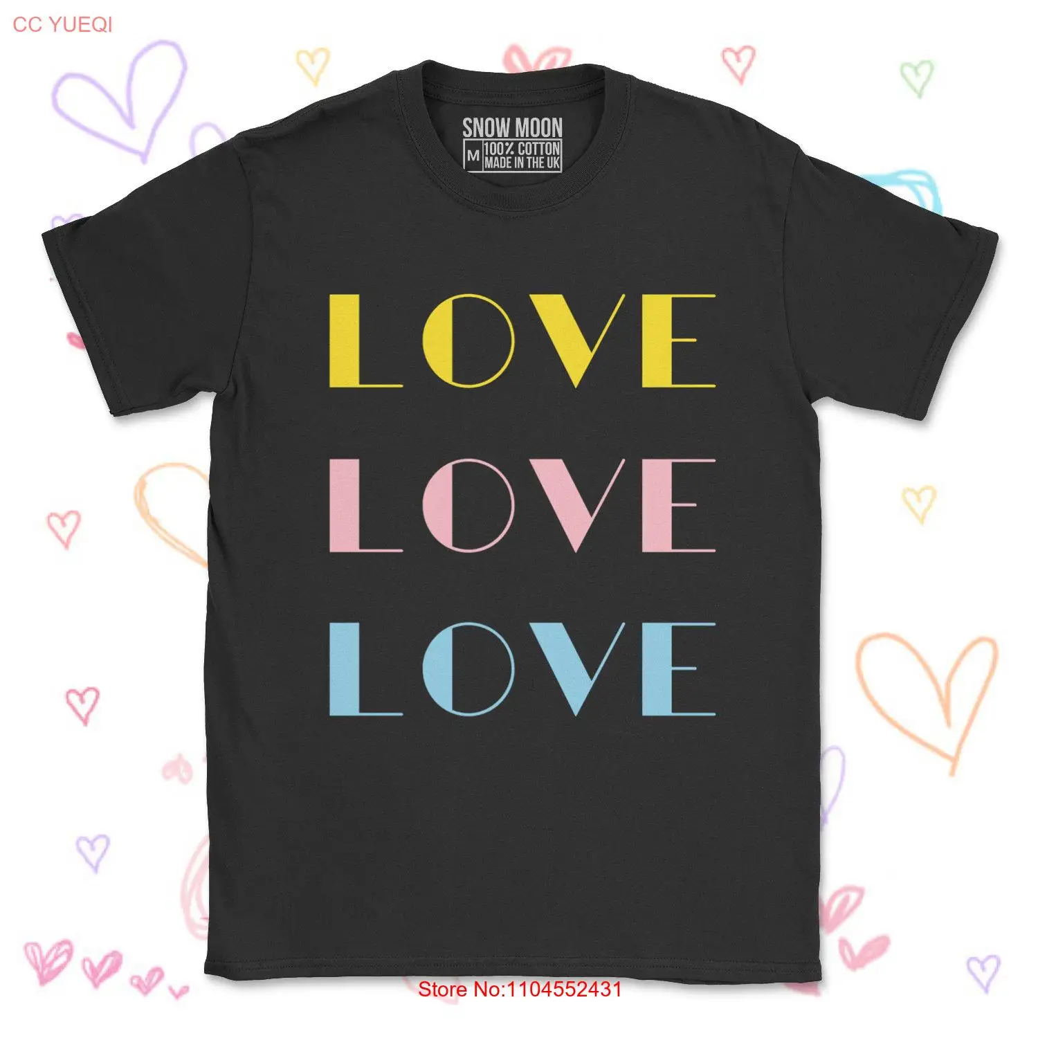 تي شيرت Love Feel Good Festival Top للسيدات ذاتي أبيض وأسود ورمادي منقط وأكمام طويلة أو قصيرة