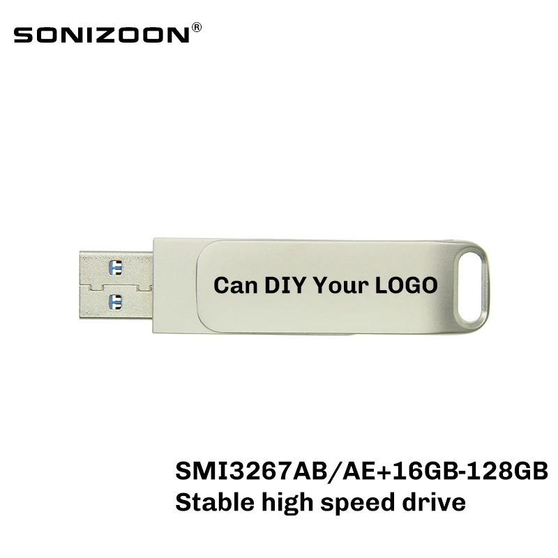 TEN-unidad Flash USB giratoria de Metal con logotipo personalizado, de 32GB SMI memoria USB, PenDrive de alta velocidad estable, unidad Flash de Los