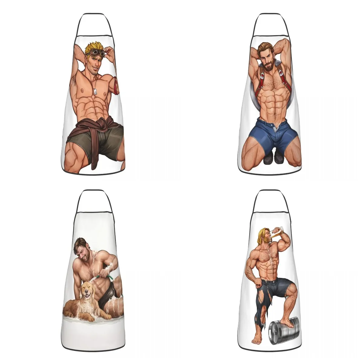 Sexy Hunk Bear Muscled Man Bib Apron Women Men Chef Tablier Cuisine for Kitchen Cooking Desire Tempting LGBT Gay Art Baking