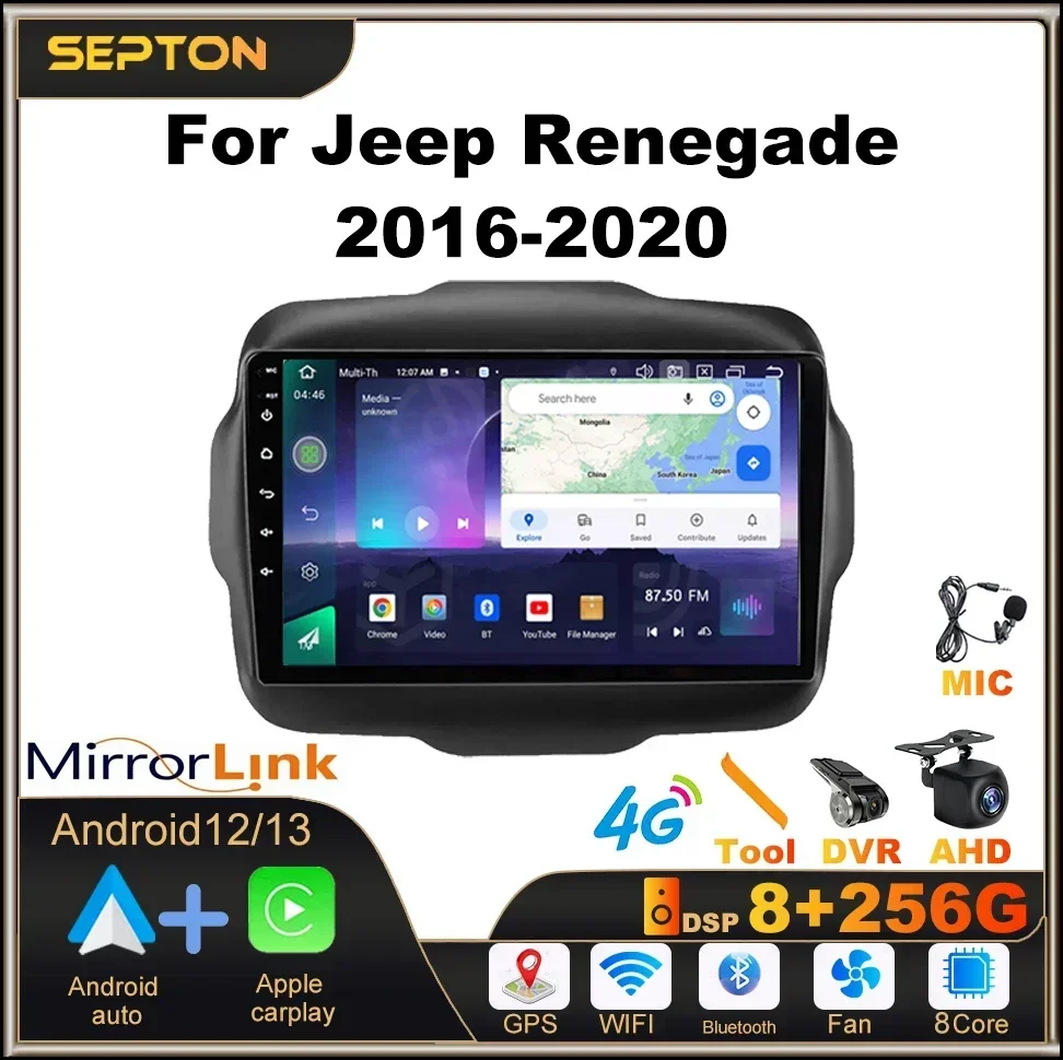 

SEPTON Car Radio for Jeep Renegade 2016-2020 8Core CarPlay 8+128G GPS Multimedia Player Head Unit Wifi Carplay Android Auto GPS