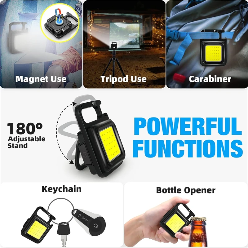 Super Bright MiniCOB Keychain Flashlight USB Rechargeable Portable Pocket LED Lamp Emergency Lighting for Camping Hiking Outdoor