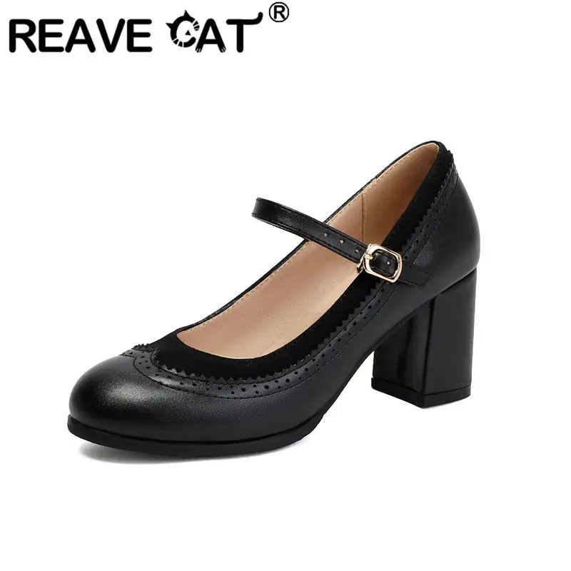 reave-cat-イエロー-レディース-メリージェーン-パンプス-ラウンドトゥ-7cmチャンキーヒール-バックルストラップ-大きいサイズ-46-47-48-可愛い-デートに最適-通気性のある靴