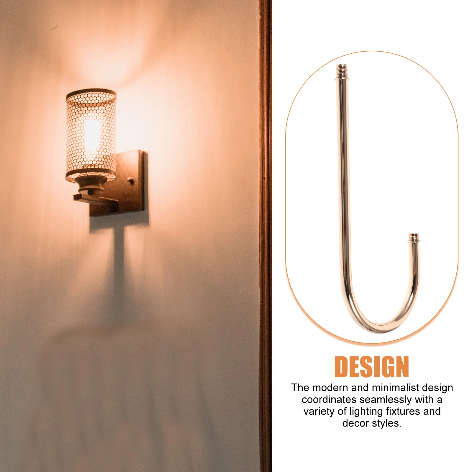 อุปกรณ์เสริมโคมไฟติดผนังแบบท่อโค้ง 215 มม. สีทองฝรั่งเศส เกลียว M10 สำหรับทำโคมไฟ ชิ้นส่วนก้านโคมไฟ สไตล์โมเดิร์น มินิมอล อุปกรณ์ติดตั้งไฟดาวน์ไลท์