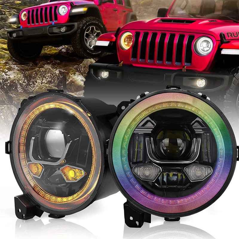 7inch Led Headlight Hi/low Beam Light Signal Halo Angle Eyes Drl Headlamp For Jeep Wrangler Off Road 4x4