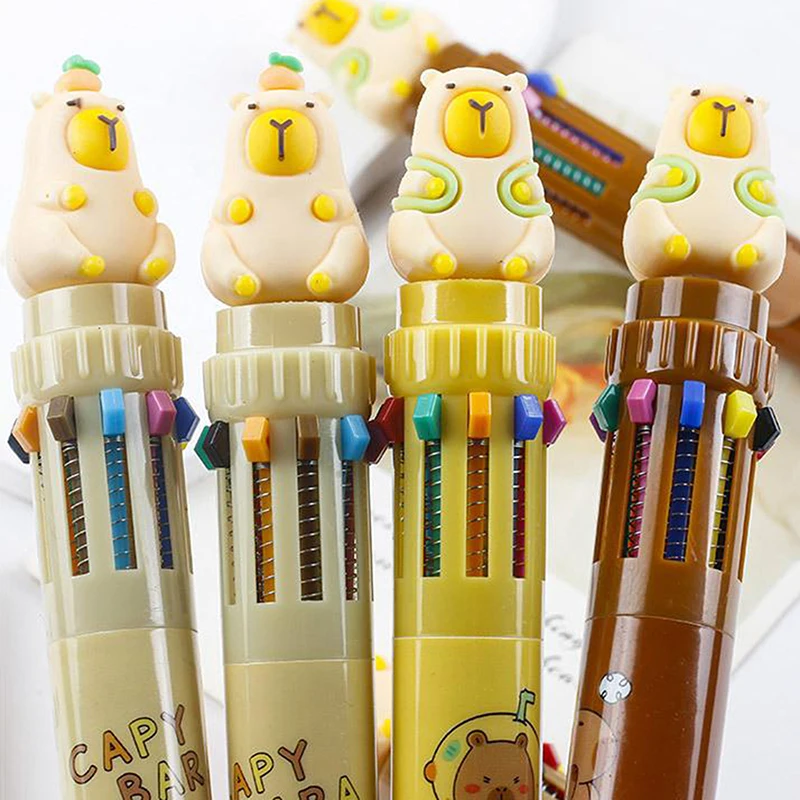 Capybara Cartoon Ballpoint Pen, de secagem rápida Ink Writing Gel Pen, caneta de escrita bonito infantil, papelaria escolar, 10 cores, novo