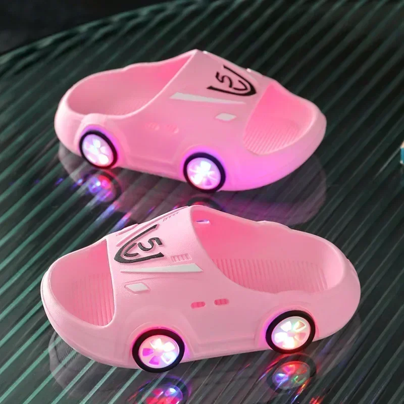 Childrens's Luminous Slippers Car Shape Boys Girls Fashion Cute Shoes Bathroom Children Toddler Slippers