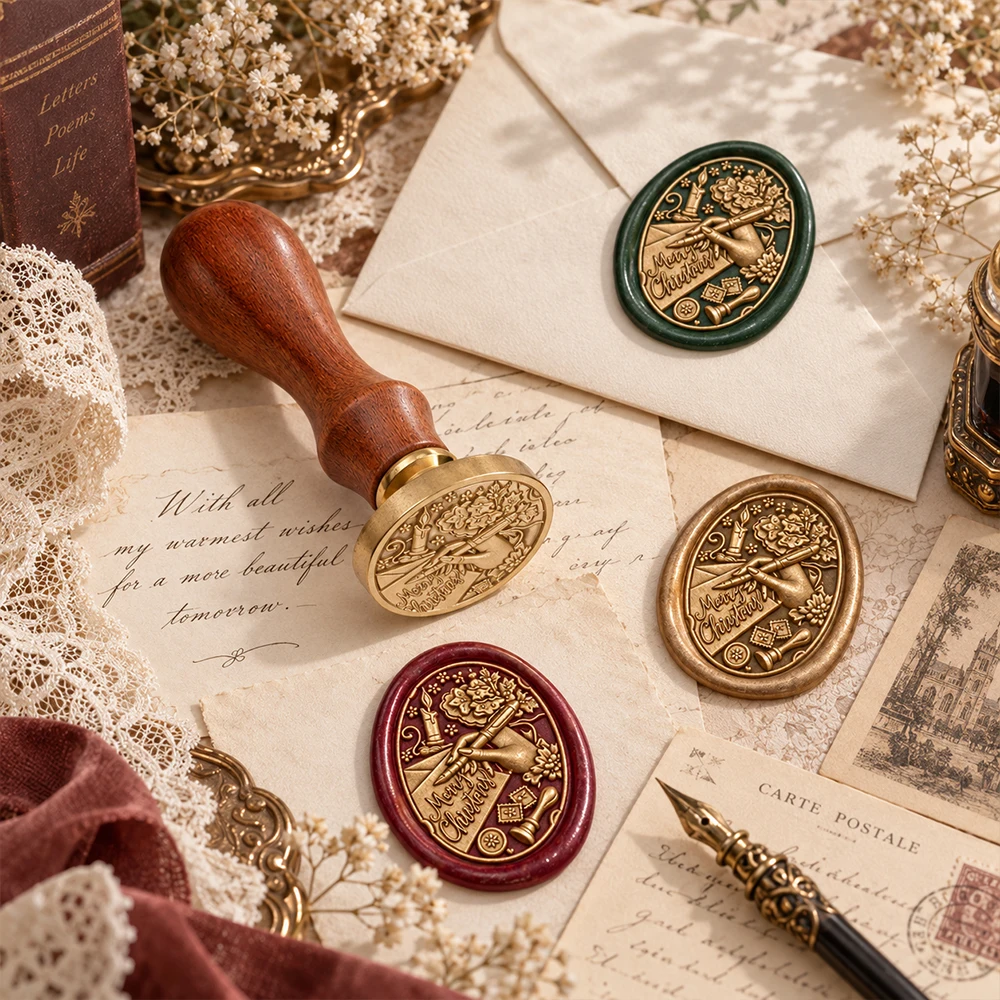 Vintage Christmas 3D Embossed  - огляд і ціна Wax Seal Stamp Set