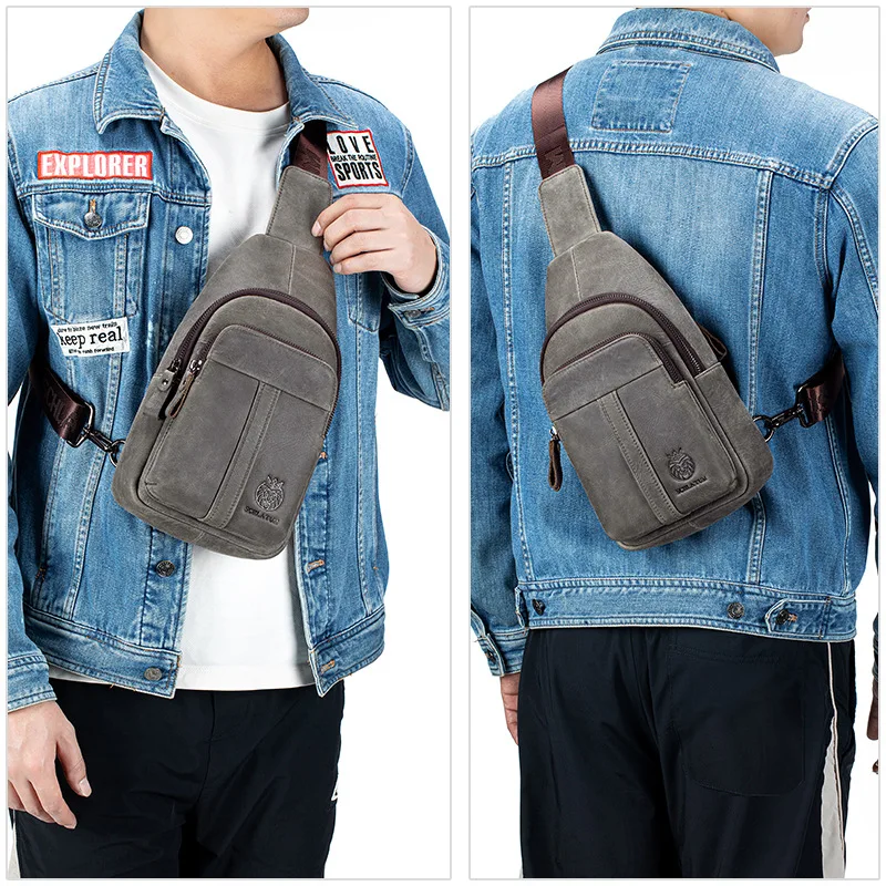 

Leather crossbody bag for men, retro top-grain cowhide men's large-capacity front shoulder bag
