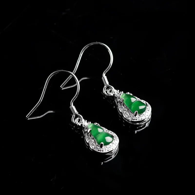 

Burmese Jade Gourd Earrings Charm Stone Charms Jewelry Certificate Accessories Women Vintage 925 Silver Natural Gift Green